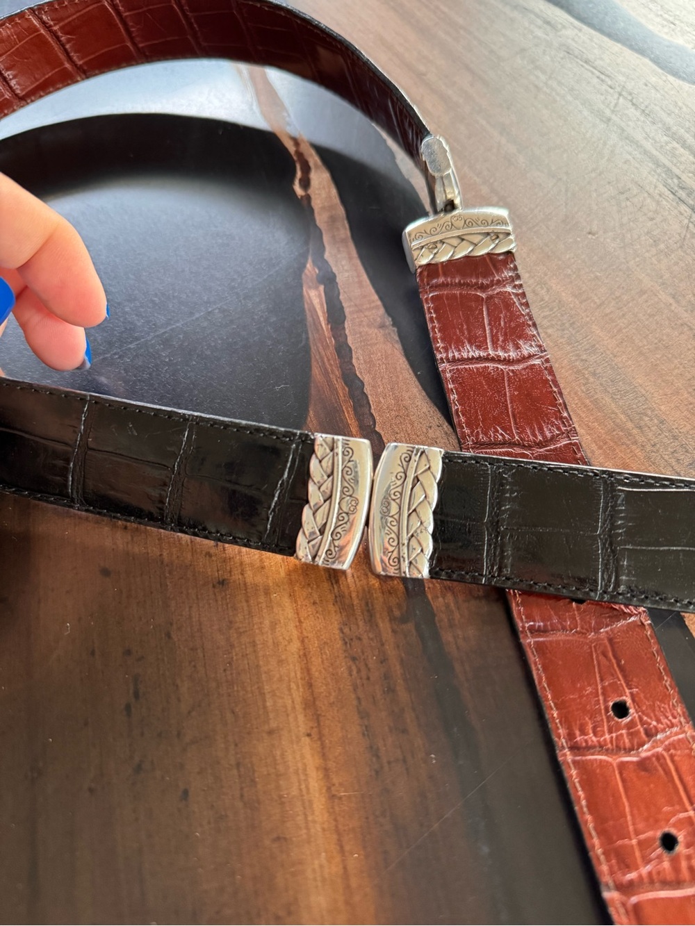 Brighton Two-Tone Croc-Embossed Leather Belt - Black & Brown Size 34 - Picture 7 of 10